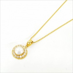 Freshwater Pearl and C/Z Halo Pendant on a Spiga Chain - DMS-13-CP91 - 1