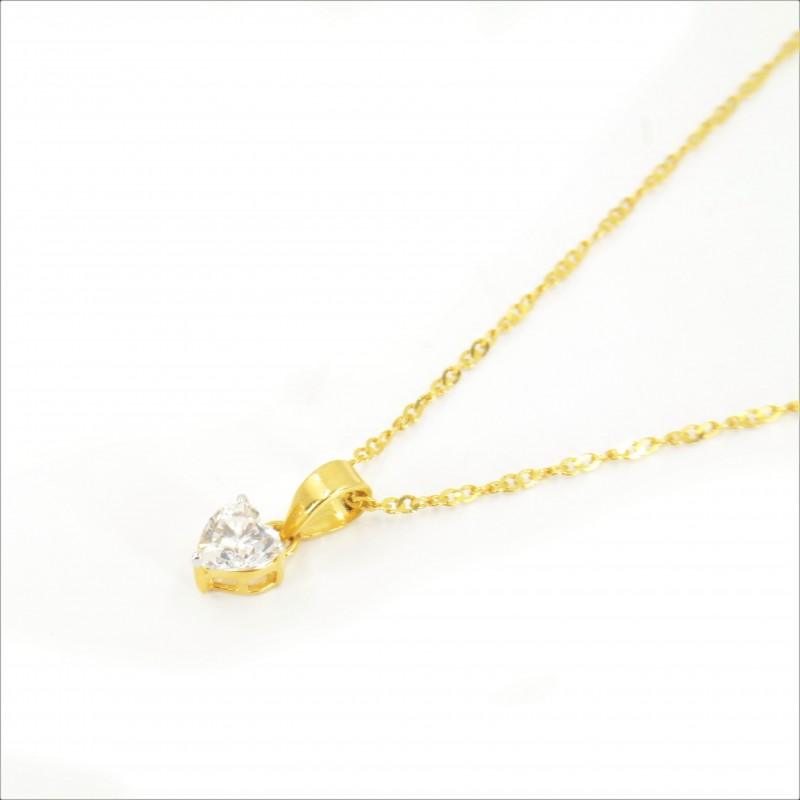 Solitaire C/Z Heart Pendant on a Ripple Chain - DMS-19-CP24 - 1