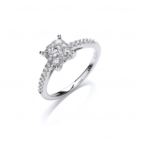 Invisible Cluster Set Ring in 18ct White Gold - 1