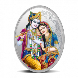 RADHA AND LORD KRISHNA (999.9) 31.10 GM SILVER OVAL COIN - 1