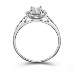 Platinum Halo Engagement Ring with Shoulder Stones.