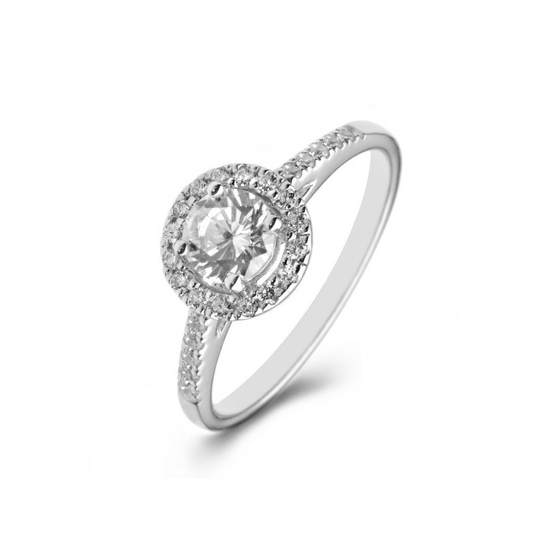 Platinum Halo Engagement Ring with Shoulder Stones.