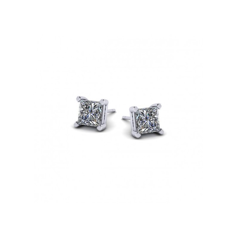 Princess Cut, Double Gallery, Four Claw Studs