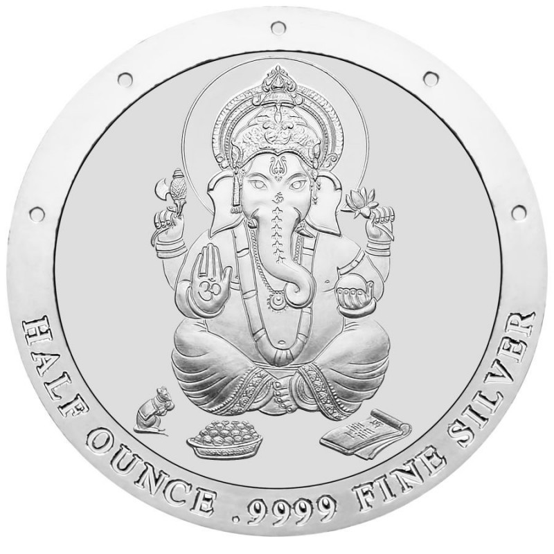 Half Ounce Pure Silver Ganesh Round Coin